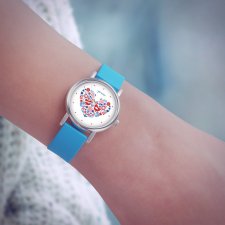 Zegarek mały - Folkowe ptaszki - silikonowy, niebieski