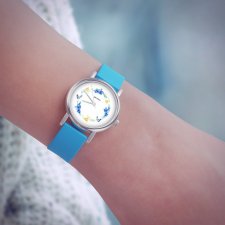 Zegarek mały - Wianek, motyle - silikonowy, niebieski