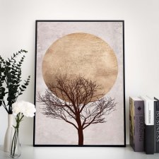 Plakat - 50 x70 cm -złote słońce i drzewo