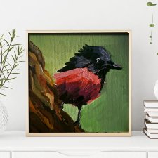 Mały prezent, oryginalny Ptak, obraz olejny, jasne kolorowe do domu miniaturowy nowoczesny prezent 19x19 cm