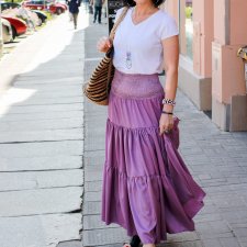Spódnica maxi boho fioletowa z gumkami w pasie S