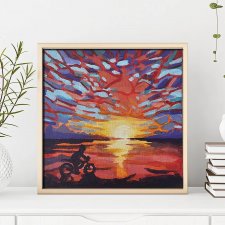 Mały prezent, oryginalny,  zachód słońca , obraz akrylowy, jasne kolorowe do domu miniaturowy nowoczesny prezent 13x13 cm