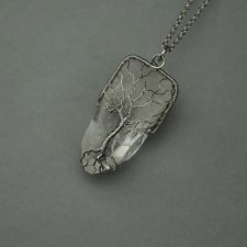 Wisiorek drzewo życia surowy kryształ górski, wire wrapping, stal chirurgiczna