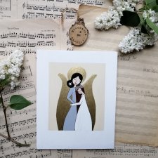 Pamiątka Komunijna Anioł stróż dla dziewczynki brunetka