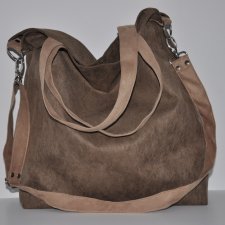 Torba hobo XXL - brąz, beż