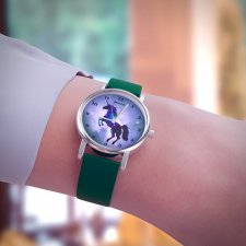 Zegarek mały - Jednorożec - silikonowy, zielony