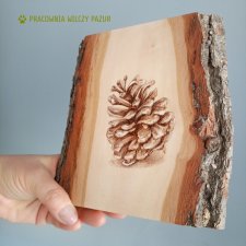 Szyszka - obrazek na drewnie, dekoracja drewniana, pirografia