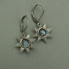 Małe kolczyki słoneczka niebieski labradoryt wire wrapping słońce słońca