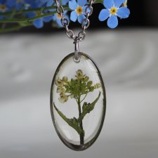 Srebrna zawieszka srebrny wisiorek naszyjnik z suszonymi kwiatami prezent dla niej żywica vintage retro kwiaty z żywicy epoksydowej jajowata drzewko