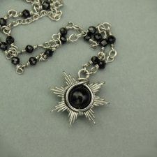 Krótki naszyjnik słoneczko obsydian, wire wrapping, stal chirurgiczna, choker słońce