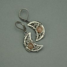 Kolczyki księżyce kamień słoneczny, stal chirurgiczna, wire wrapping półksiężyc