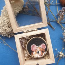 Obraz/magnes ręcznie malowany myszka + drewniane pudełko