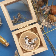 Obraz/magnes ręcznie malowany wróbel ptak + drewniane pudełko