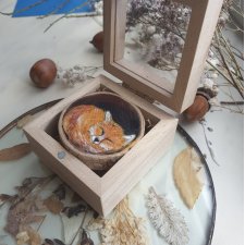 Obraz/magnes ręcznie malowany lisek + drewniane pudełko