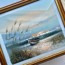 Nadmorski zachód słońca - Nostalgia lata ❤ Obraz olejny ❤ Sygnowany, ręcznie malowany obraz.