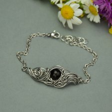 Bransoletka obsydian złocisty, wire wrapping, stal chirurgiczna