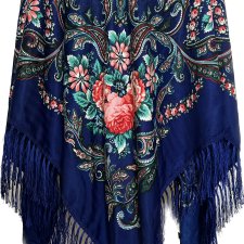 Chusta w kwiaty 130x130 wełna granat