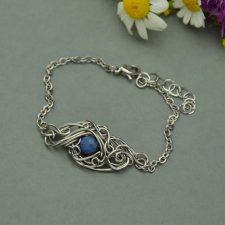 Niebieska bransoletka dumortieryt, wire wrapping, stal chirurgiczna