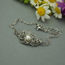 Bransoletka z perłą, perły, wire wrapping, stal chirurgiczna