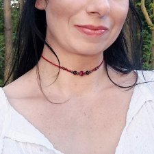 choker PEŁNIA Agat Granat czerwony sznurkowy  ~ delfina dolls mikro makrama