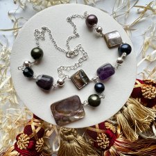 Artistic Necklace ❤ Ametysty,masa perłowa, perełki okute artystycznie w srebro ❤