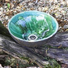 Duża Umywalka Szmaragd, umywalka Zielona, umywalka nablatowa, umywalka ceramiczna, umywalka gliniana, umywalka ręcznie robiona