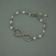 Bransoletka nieskończoność kamień księżycowy, stal chirurgiczna, wire wrapping