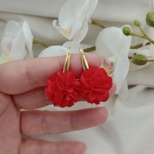 Małe kolczyki kwiaty, klipsy kwiaty, czerwone kolczyki, kolczyki czerwone kwiatki