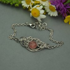 Bransoletka kwarc malinowy, wire wrapping, stal chirurgiczna