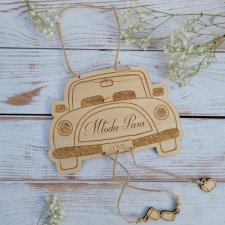 Drewniana kartka ślubna, prezent, pamiątka ślubna, kartka okolicznościowa Samochód