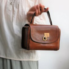 Kuferek skórzany, torba vintage do ręki, skóra naturalna, lata 70