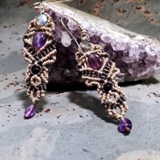 Achernar Ametyst Labradoryt Lekkie kolczyki srebro 925 mikromakrama ~ DelfinaDolls