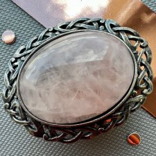 Gallery Jewelry ❤ Large Celtic Brooch Pink Quartz & Pewter ❤❤ Naturalny kwarc ❤ Broszka