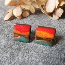 Ceramiczne kolczyki kwadraty wkrętki zachód slońca