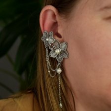Nausznica i sztyft kwiaty perły oryginalne niespotykane kolczyki ślubne wire wrapping