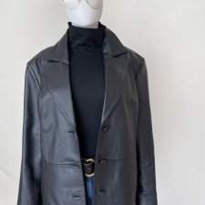 Czarna skórzana dłuższa kurtka vintage retro