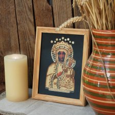 Matka Boża Częstochowska, obraz wyklejany drewnem, rękodzieło