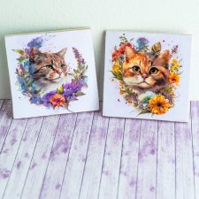 Para podkładek kotki w kwiatach  - nowe