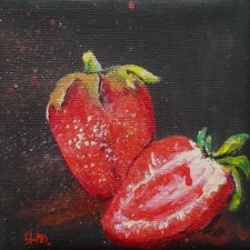 Obraz mini ręcznie malowany truskawki owoce lato
