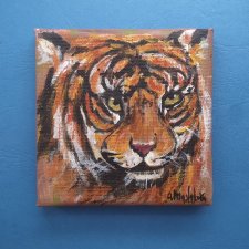 Obraz mini ręcznie malowany tygrys