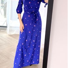Kobaltowa sukienka maxi vintage retro kwiaty