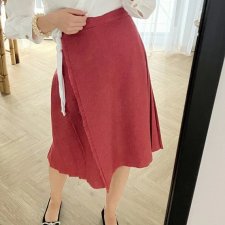 Wełniana spódnica midi premium plisowana kopertowa vintage retro malinowa
