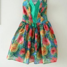 Vintage kolorowa sukienka Hopfner Jeunesse tulipan gorsetowa retro
