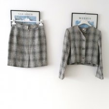 Vintage komplet marynarka + spódniczka 36 S szary żakiet tweed