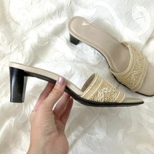 Klapki Marks & Spencer vintage słomkowe plecione beżowe nude