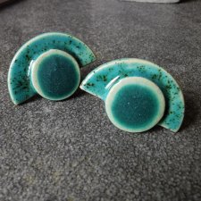 Ceramiczne kolczyki duże wkrętki turkusowe geomertryczne