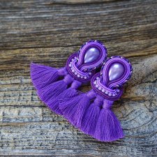 Fioletowe kolczyki soutache z chwostami