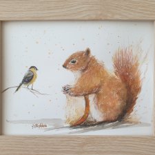 Obraz ręcznie malowany "Wiewiórka"+rama sikorka
