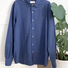 Koszula Massimo Dutti granatowa w delikatną kratkę Italian Fabric
