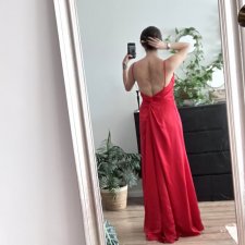Czerwona suknia Vera Mont luksusowa maxi wycięte plecy